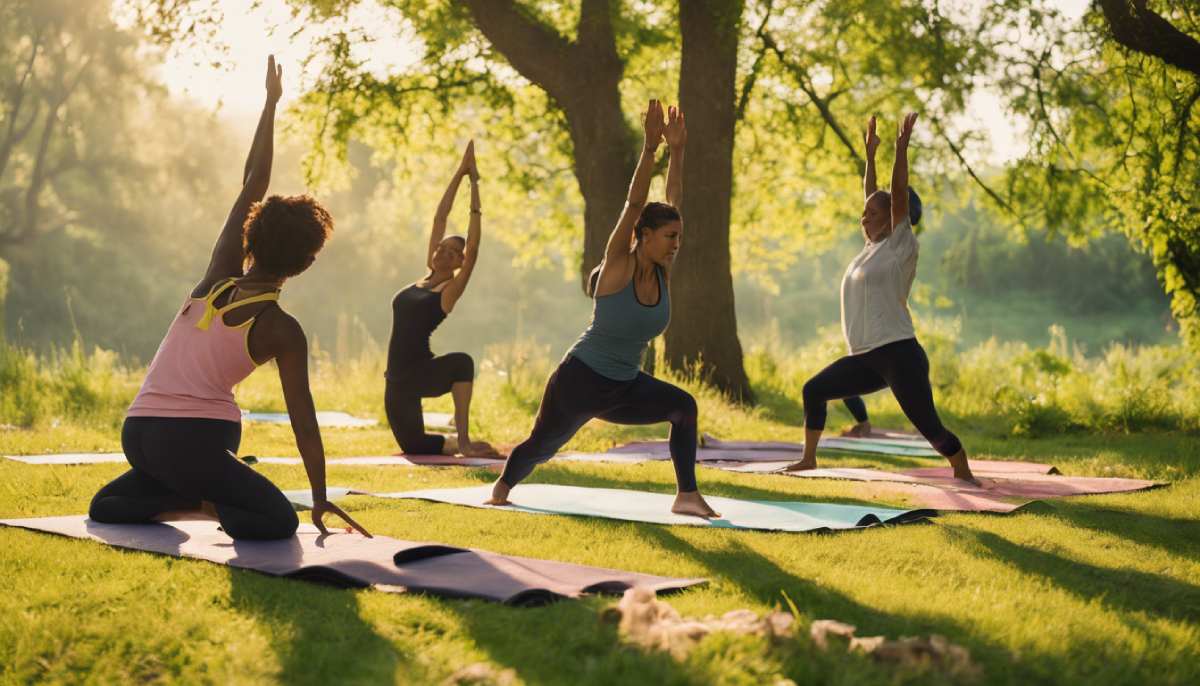 A group of women doing Yoga.